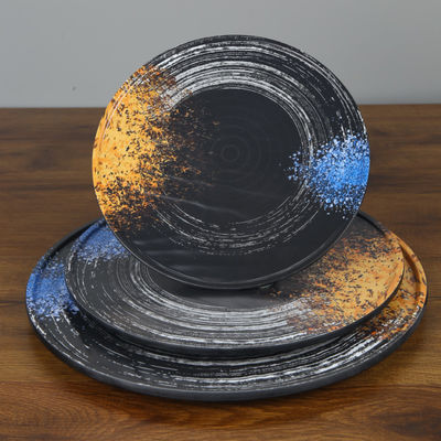 Un buon prezzo. Varia dimensione delle azione rotonde del piatto della melammina dei sushi della piastrina della melammina disponibili in linea