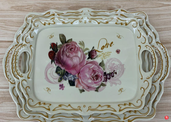 Un buon prezzo. Vassoio a 15 pollici di plastica del servizio della melammina del commestibile con la maniglia in linea